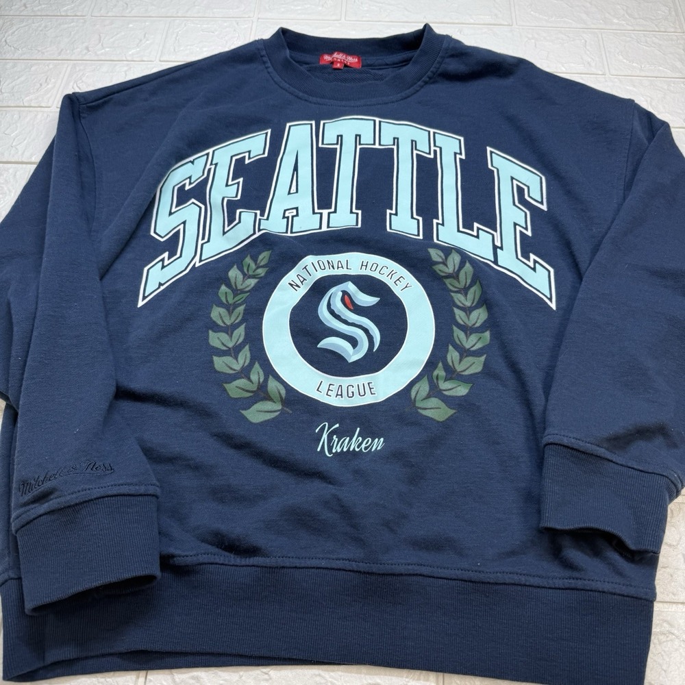 Seattle Kraken Mitchell & Ness Womens NHL Sweatshirt Small Navy Blue Logo